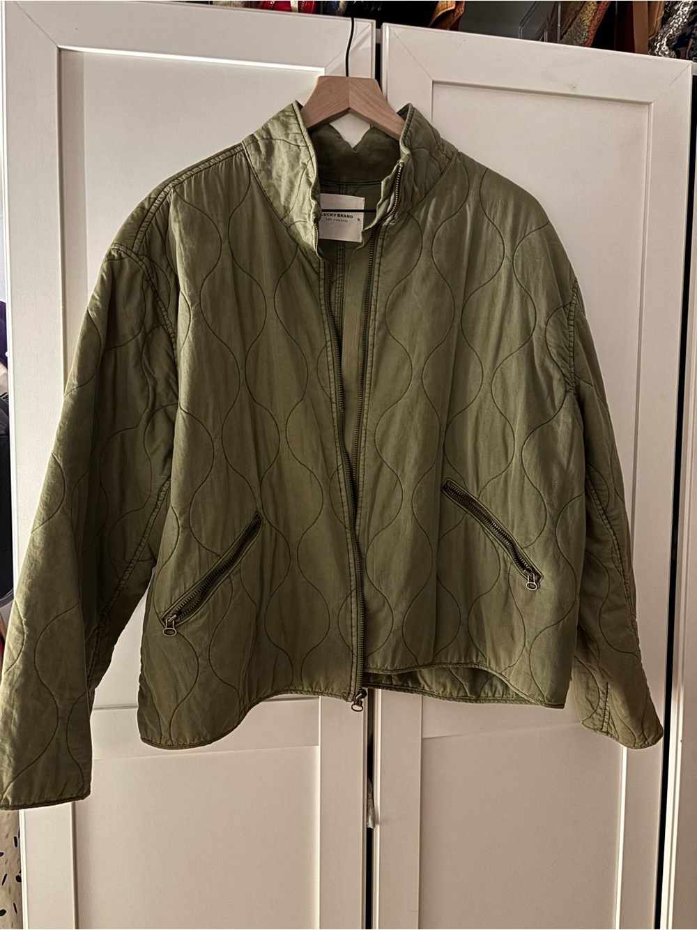 Lucky Brand Quilted Olive Green Bomber Jacket